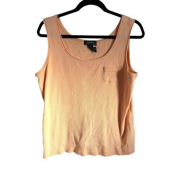 Vintage Lauren Ralph Lauren Womens XL Peach Ribbed Tank Top With Pocket - Picture 2 of 9